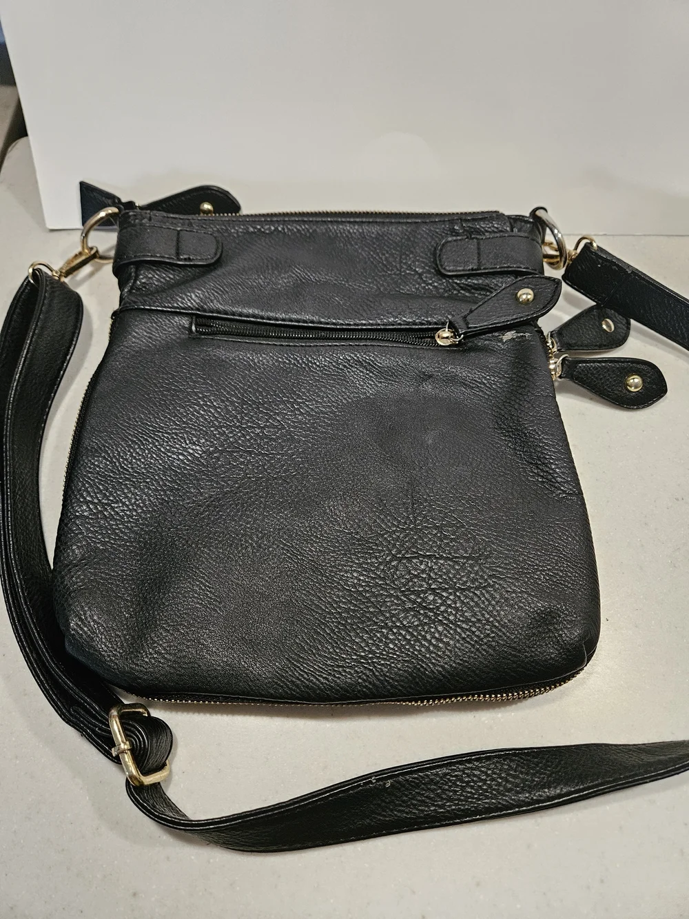 Michael Kors Black Leather Crossbody with Gold MK Emblem